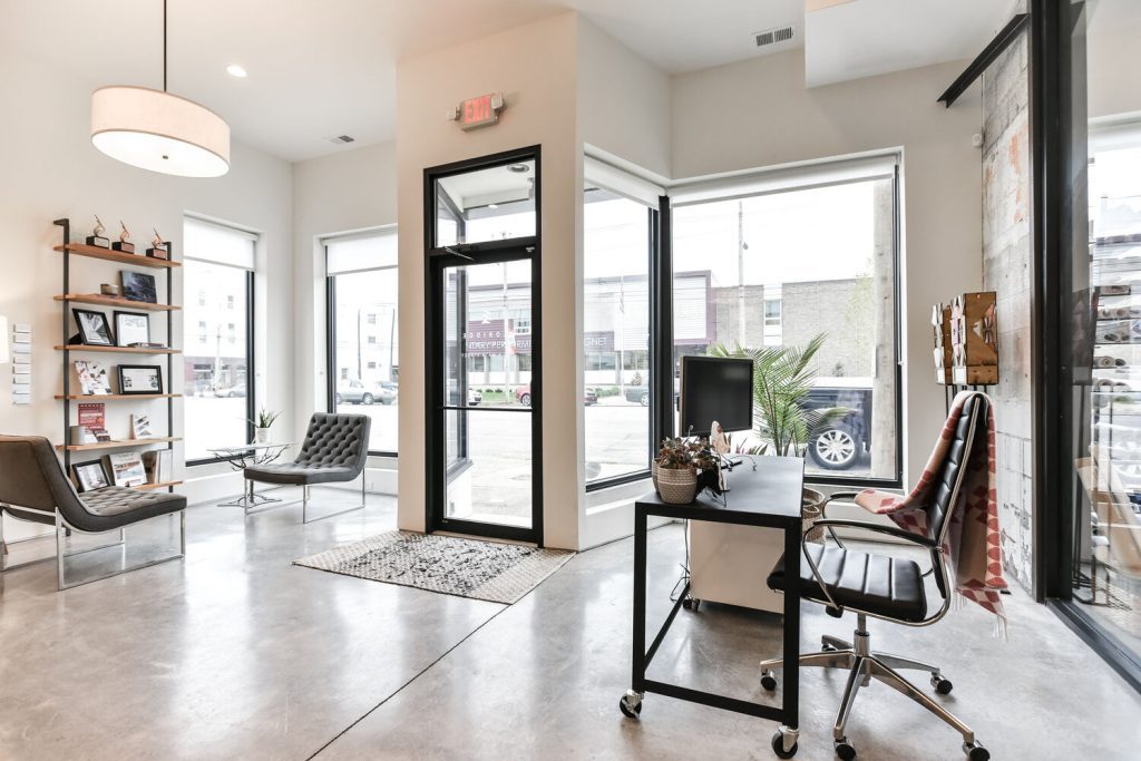 The entrance to a custom office renovation in Louisville.