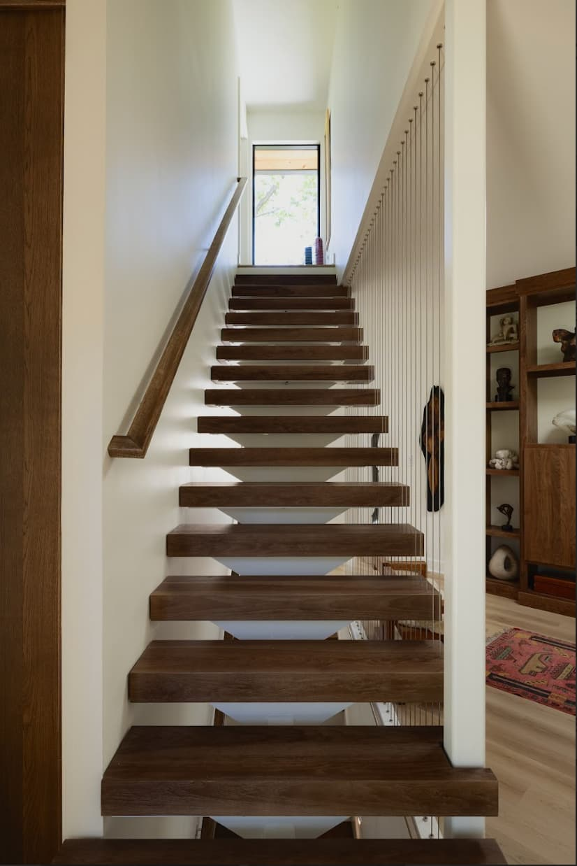 Custom built floating staircase in Louisville home.
